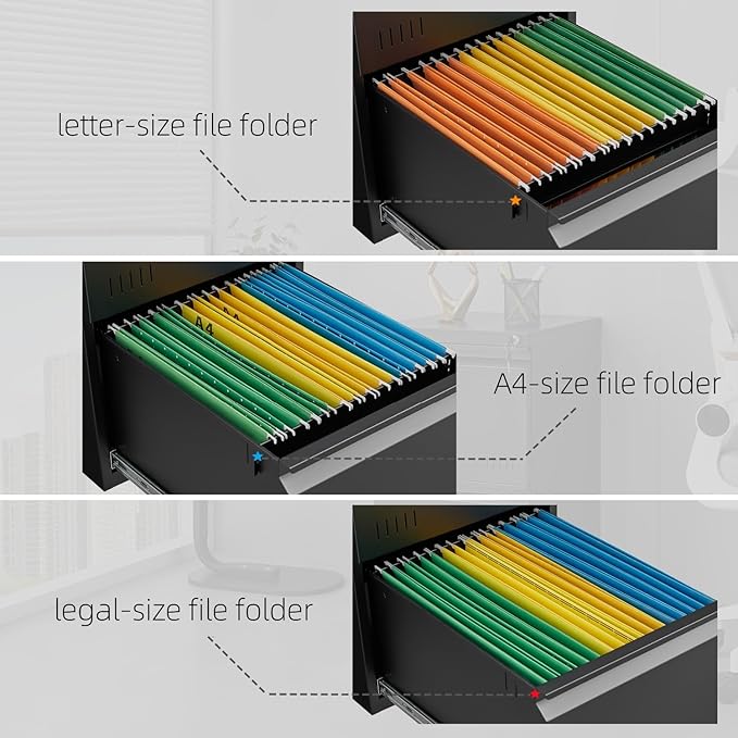 2 Drawer File Cabinets for Home Office, Vertical File Cabinet with Lock, Printer Stand, Office Storage Cabinet for A4/Letter/Legal Size, Under Desk Filing Cabinet, Assembly Required(Black)