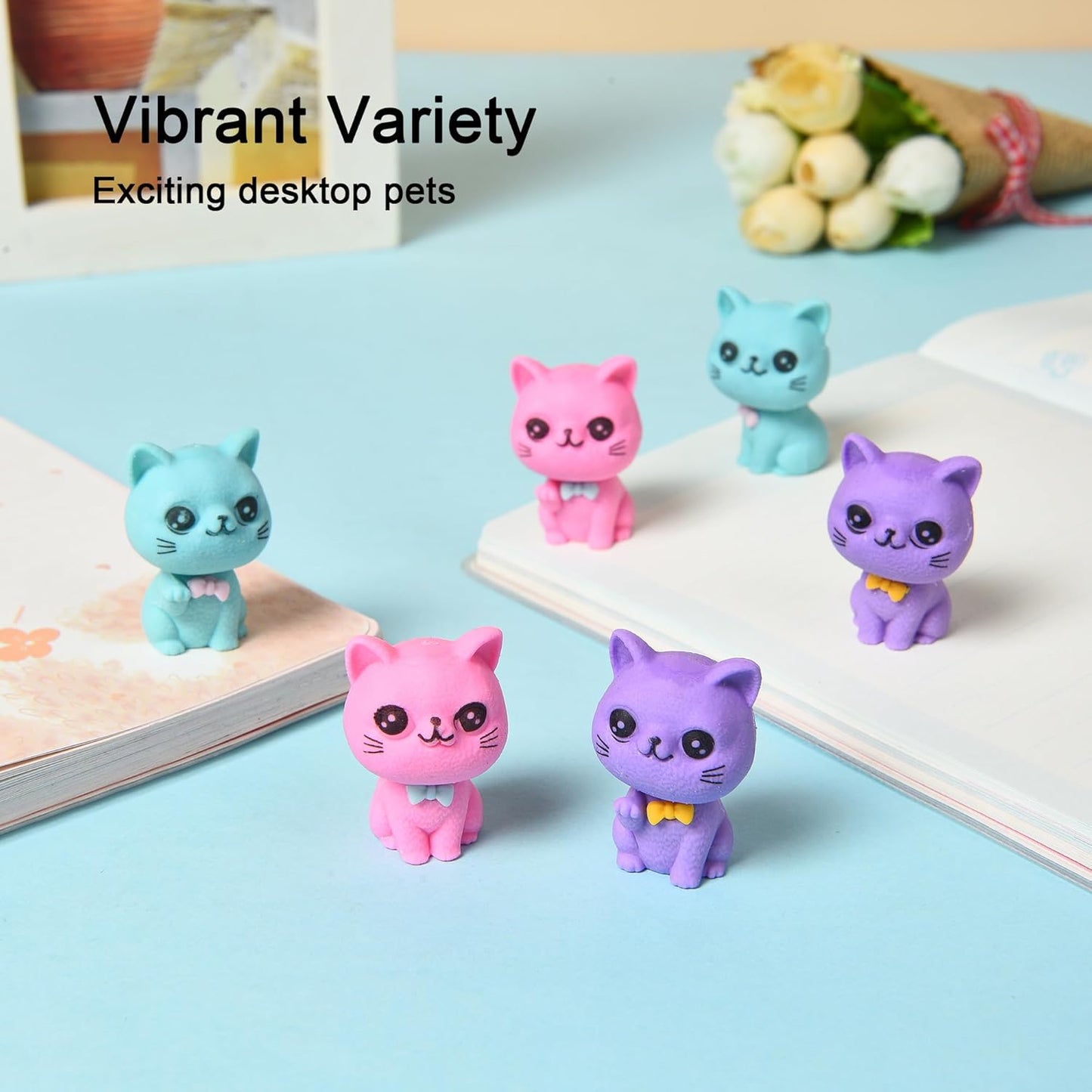 18Pcs Pencil Top Erasers for Kids, 3D Cute Cat Pencil Toppers, Bulk Fun Pencil Cap Easters for School Classroom Supplies Prize Gifts Party Favors