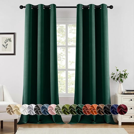 MIULEE Hunter Green Blackout Curtains for Bedroom Living Room 96 Inches Long 2 Panels, Thermal Insulated Room Darkening Drapes Solid Grommet Top Noise Reduction Emerald Green Curtains 40x96 Inch