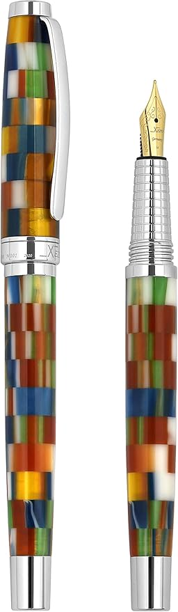 Xezo Urbanite II Fountain Pen, Medium Nib. Jazzy Multicolor Color with Chrome Plating. Handcrafted, Limited Edition, Serialized