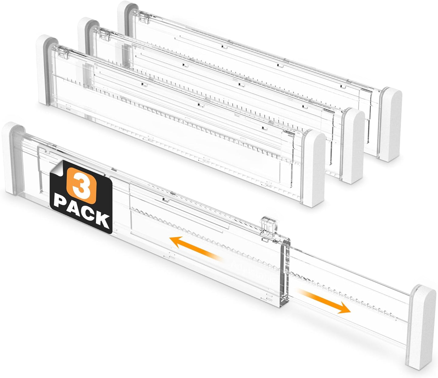 HiYZ Expandable Drawer Dividers - 12.6-22.8'' Adjustable Drawers Organizers for Kitchen Utensils, Drawer Separators in Bedroom, Dresser, Office, Bathroom, Fridge, 3 Pack Long Dividers-Clear