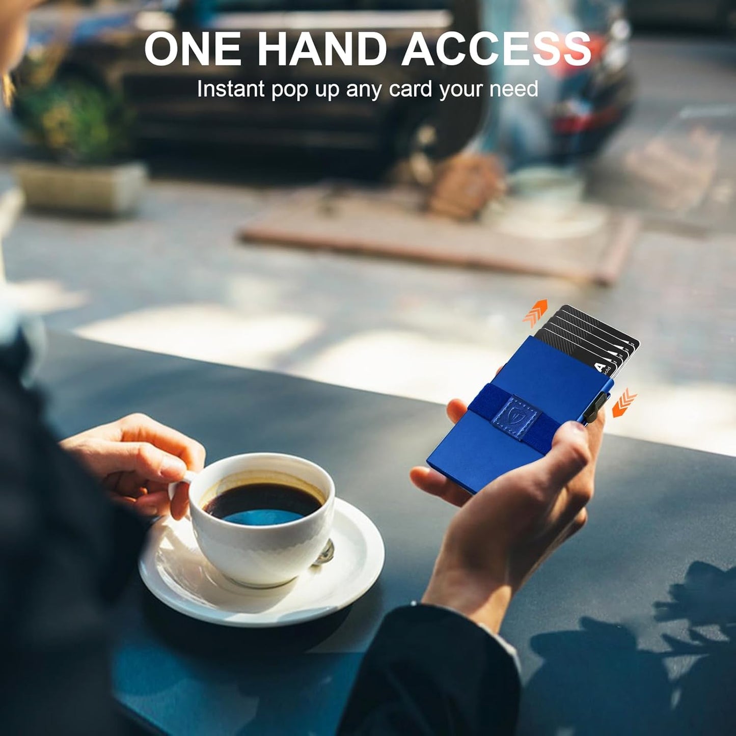 Slim Wallet for Men Aluminum Minimalist Pop Up Card Holder with RFID Blocking Protection Expandable Backplate Cash Band for Boyfriend/Dad/Friend,Holds 12+ Credit Card & Business Cards,Blue