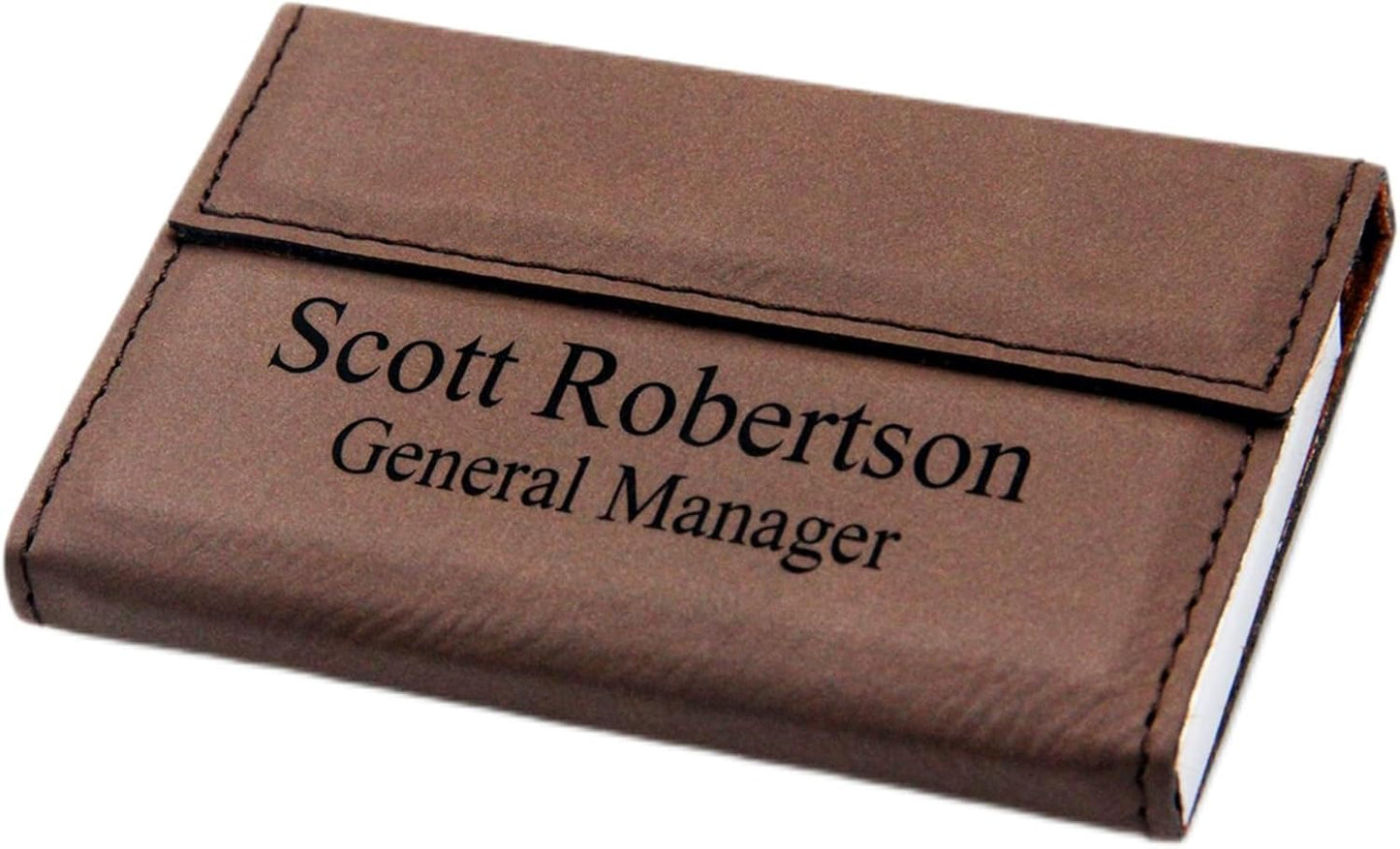 Personalized Dark Brown Leatherette Business Card Holder