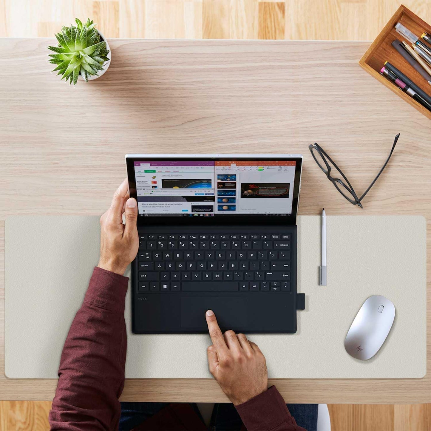 Aothia Double-Sided PU Leather Desk Pad - Non-Slip Large Mouse Pad & Desk Mat for Office, Home - Waterproof, Easy to Clean, Durable Dual-Sided Surface (Wall Gray, 23.6" x 13.7")