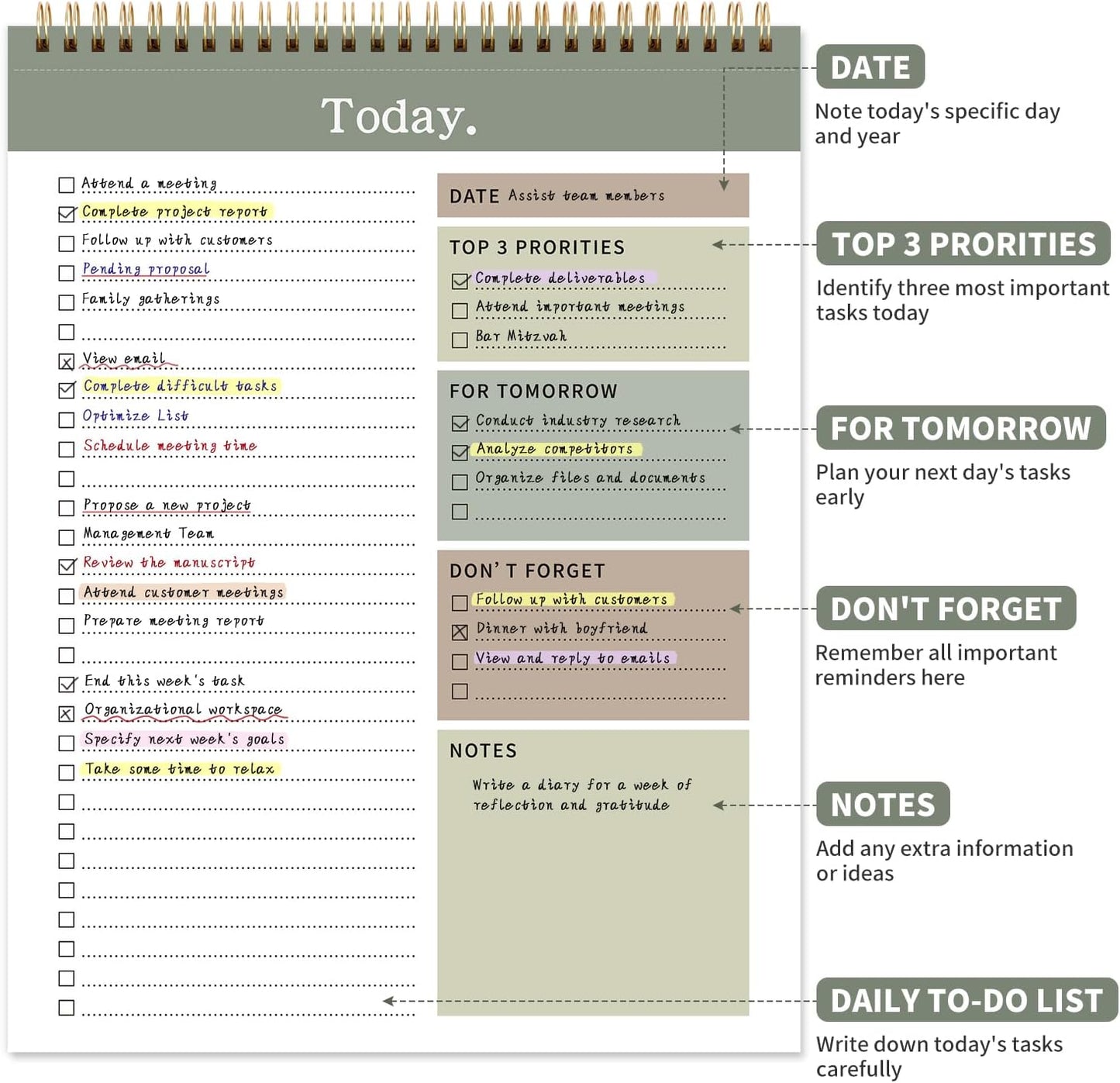 To Do List Notepad, 52 Undated Sheets （8.5"×11"）Duplex-printed Daily Planner For Work Home School Office Desk Accessories Supplies & Goal Setting Tasks -Green