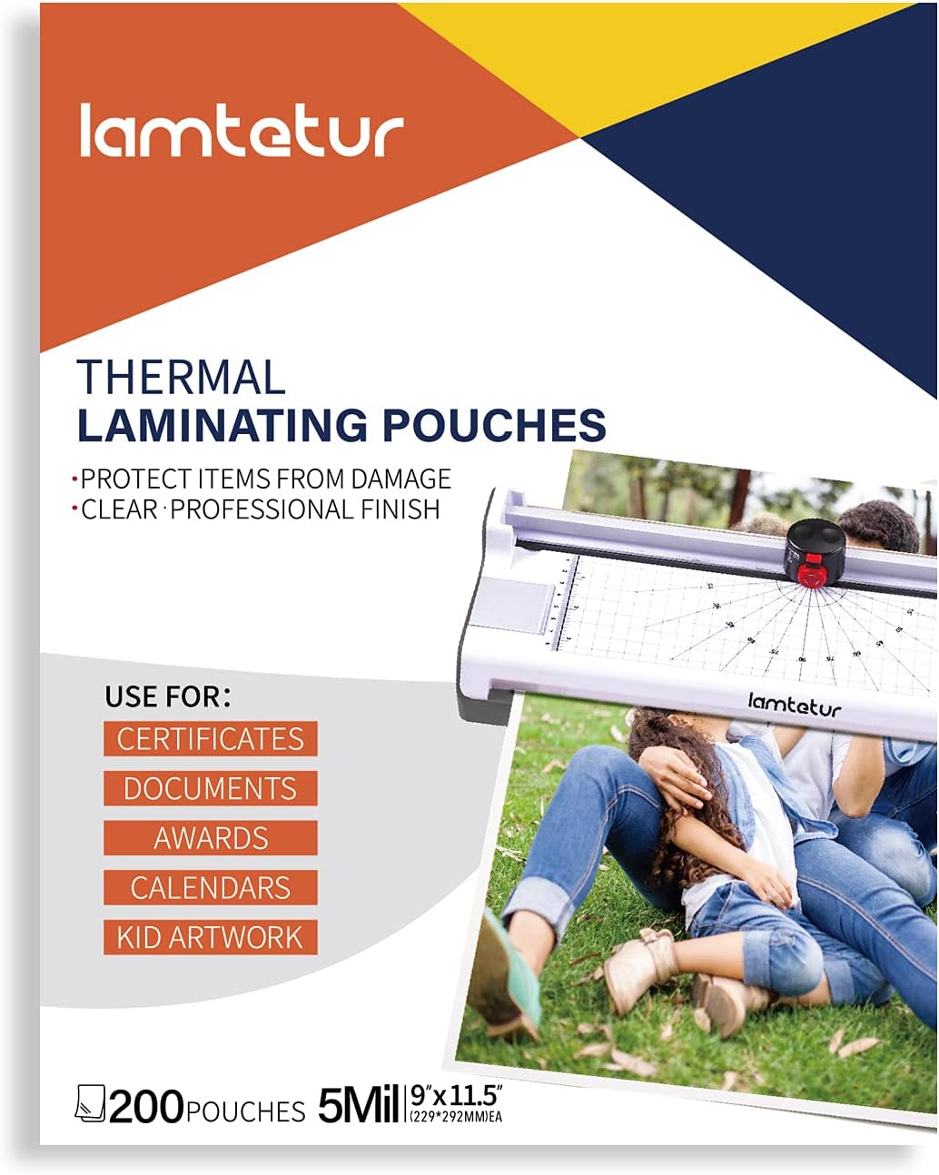 Thermal Laminating Pouches 9"x11.5" Inches, Holds 8.5 x 11 Inch Sheets,5mil 200Pack Hot Laminate Films, Clear Laminator Papers, Letter Size Lamination Sheets (125Mic 200Pcs)