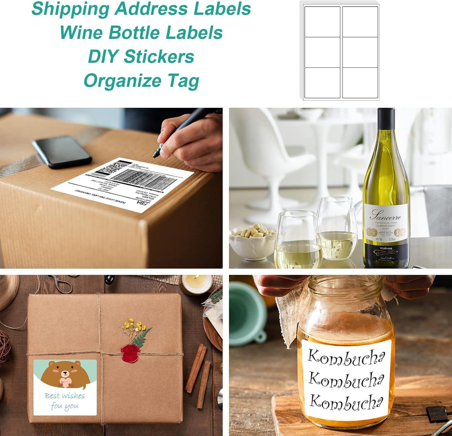 M Flabel 3¾ "" x 4 "" Shipping Address Labels - FBA Ready, 6-Up Sticker, White, Easy Peel, Laser/Ink Jet, 6 Per Page (21000 Labels, 3500 Sheets)