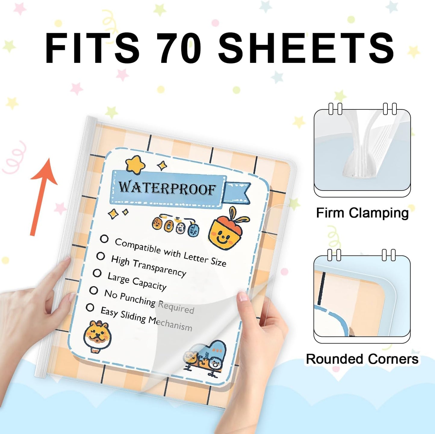 TOTiyea 40 Pack Clear Report Covers with Sliding Bars, Letter Size, 9mm (70 Sheet Capacity) White Sliding Bar File Folders