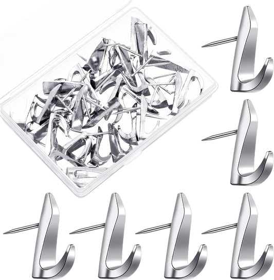 Ferraycle 30 Pieces Metal Push Pin Hangers 20 lbs Picture Hooks Zinc Alloy Thumb Tacks Hanging Hooks with Nails for Home Office Fabric Wall Wooden Board (Silver)