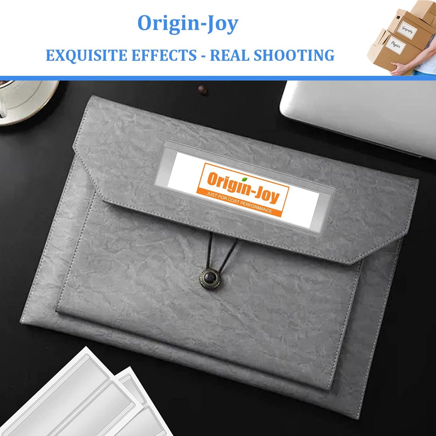 Origin-Joy 35 PCS Self Adhesive Index Card Pockets with Top Open, Clear Plastic Label Holder for Cards of Note, Library and Business, Adhesive Label Pockets & Card Holder (3 x 2 inch)