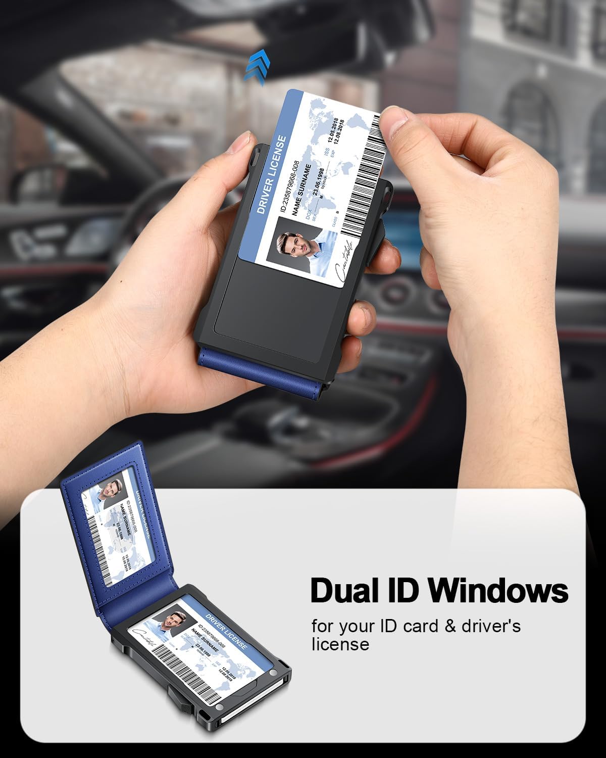 Wallet for Men RFID Wallet with 2 ID Windows & Money Clip, Slim Pop Up Card Holder for 10-12 Cards, Bifold Minimalist Smart Wallet for Front Pocket, Compact Metal Credit Card Holder, Gifts for Men