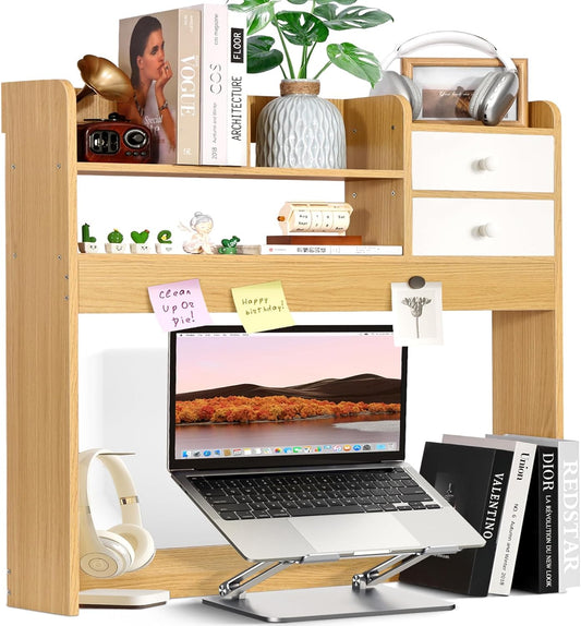 YGYQZ Wood Desk Shelf Organizer, Desk Hutch Top Only, Book Shelf for Comuputer Display Rack Storage Stand for Office, Home, Dorm