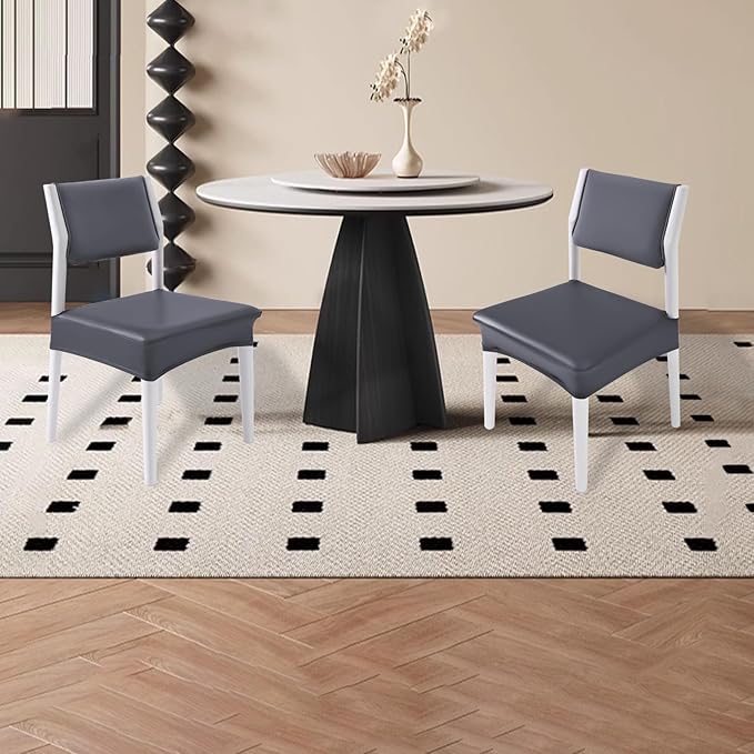 CWK Waterproof PU Leather Dining Chair Covers Set of 2-Stretchable Chair Seat Slipcovers, Removable & Washable Protector for Dining Room,Home,Office,Wedding,Rear Covers (PU-Grey)