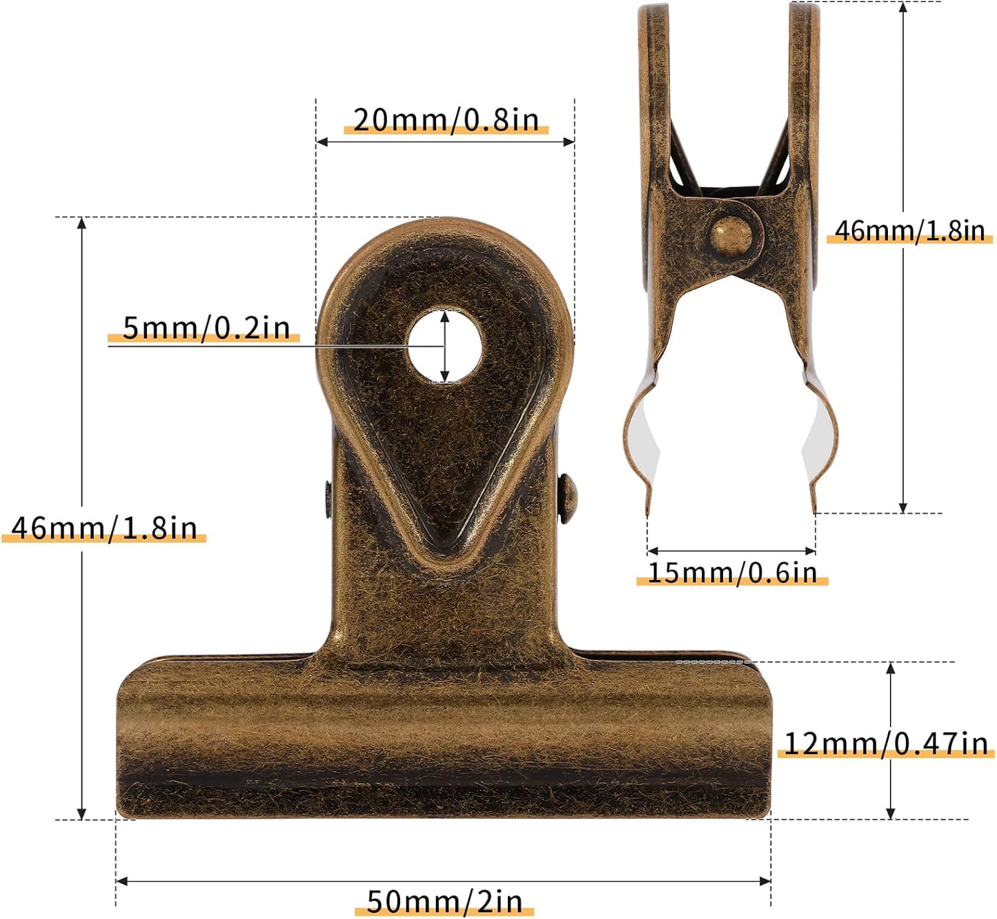 SIAMESE Bulldog Clips, 8 Pcs Binder Clips for Office & Kitchen, Multi-Purpose Binder and Food Bag Clamps for Sealing, Storage, Hanging (Bronze)