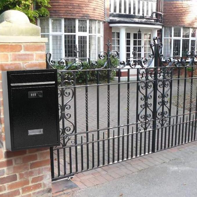 KYODOLED Locking Wall Mount Mailbox, Mail Boxes with Combination Lock for Outside, Security Drop Box with Code,12.4H x 8.54L x 3.35W Inches, Black