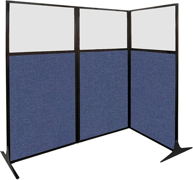 Versare Workstation Partition | Portable Wall Divider | Modern Office Cubicle | Free Standing Privacy Screen | Flexible Work Space | 99" x 70" W/Window, Navy Blue Fabric Panels