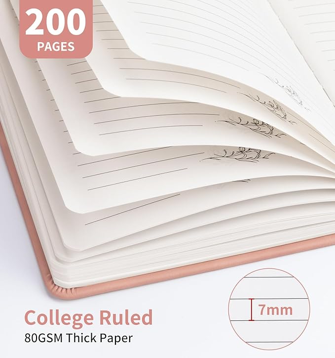 Lined Journal Notebook For Women, 200 Pages A5 Hardcover Leather Journals For Writing College Ruled Notebook For Work School Note Taking Business Diary Notepad 5.7‘' X 8.3''-Pink