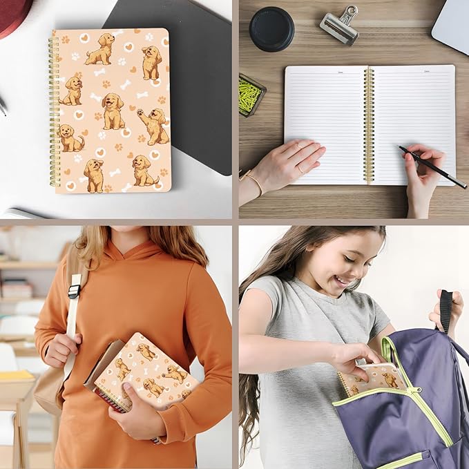 Cute Spiral Notebook journal B5 Aesthetic Pretty Design for Women Girls Kawaii with Pocket, 10 x 7.2 inch, Lined, Dogs