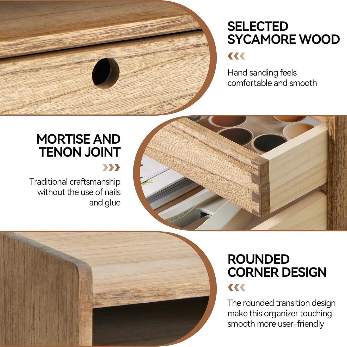 KIRIGEN Desktop Organizer Cabinet With 2 Drawers & Tray - Wood Office Desk Storage Shelf for Office Supplies - Small Cabinet for Countertop Accessories Storage 3 Layer Dark Brown（DT3D2C-DBR）