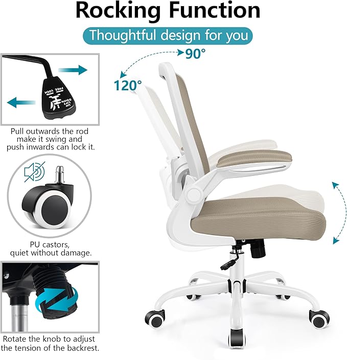 FelixKing Office Chair, Ergonomic Desk Chair Breathable Mesh Chairs with Adjustable High Back Lumbar Support Flip-up Armrests, Executive Swivel Comfy Task Computer Chairs for Home Office Khaki
