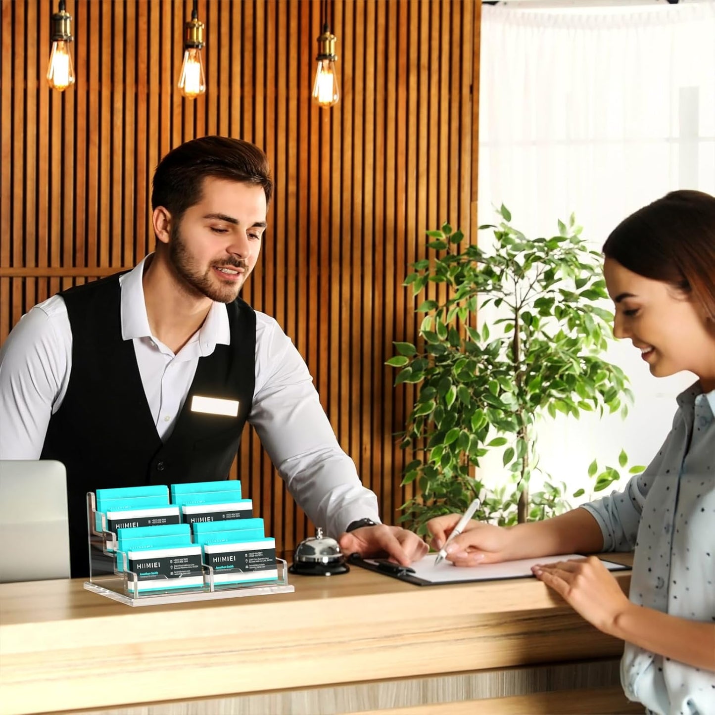 HIIMIEI Acrylic Business Card Display, Multiple Card Holder for Office, Home, Restaurant - 8 Slot, 4 Tier