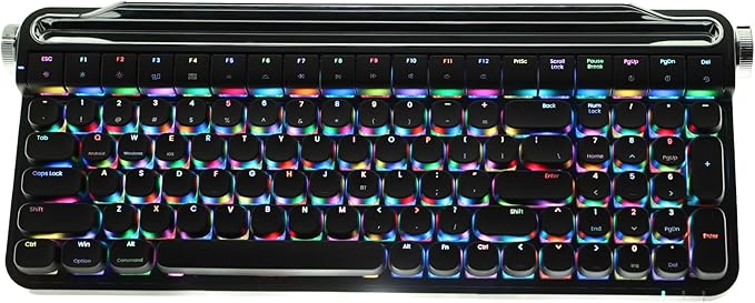 ACTTO B705 Retro Mechanical Keyboard, Bluetooth, Vintage Style with LED Backlight, 100 Keys, Gaming Keyboard for Windows/macos/iOS/Android, Blue Switch (Black)