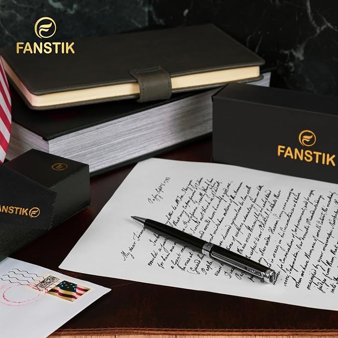 Customized Black & Silver Luxury ballpoint pen (Made In USA) fancy gift set for women, Real 24K Gold Plating, Professional executive pen gift set for men (Lux Custom-BallPoint Black-Silver)