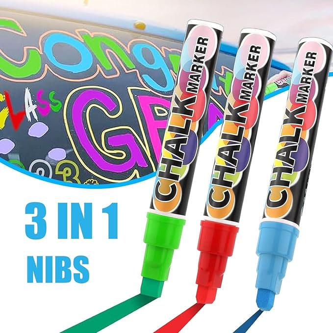 Window Chalk Markers for Cars Glass Washable, 8 Colors Jumbo Liquid Chalk Marker Pens with 15mm 3 in 1 Nib Wide Tip, Chalkboard Markers Car Window Paint Pen for Auto, Mirror, Poster, Business