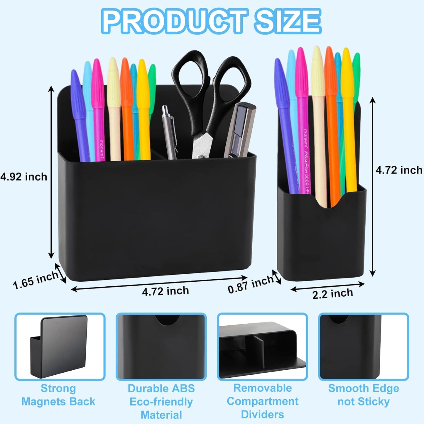 Magnetic Pen Holder,2 Pack Magnetic Dry Erase Marker Holder with Generous Compartments,Strong Magnet Storage Marker Pen Pencil Organizer for Refrigerator,Whiteboard,Locker Accessories