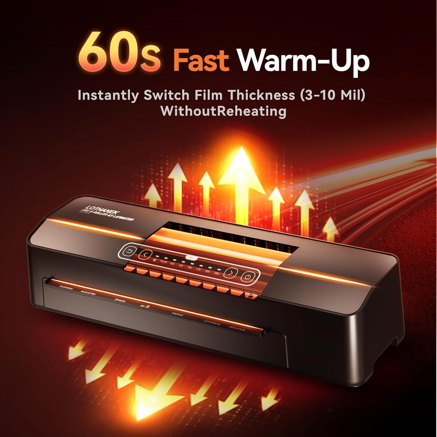 A3 6-Roller Commercial Laminator Machine, LOTHANEK 3-10 Mil 13 inch Heavy Duty Thermal Laminating Machine, 60-Second Warm-up, 40 Inches/Minute, Touch Screen for Home, School Office (Black)