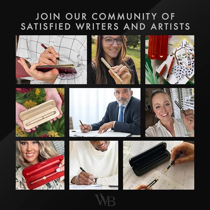 Wordsworth & Black Fountain Pen Set, Luxury Bamboo Wood - Extra Fine Nib, Gift Case; Includes 6 Ink Cartridges, Ink Refill Converter -Journaling, Calligraphy; Drawing, Smooth Writing [Black Wood]