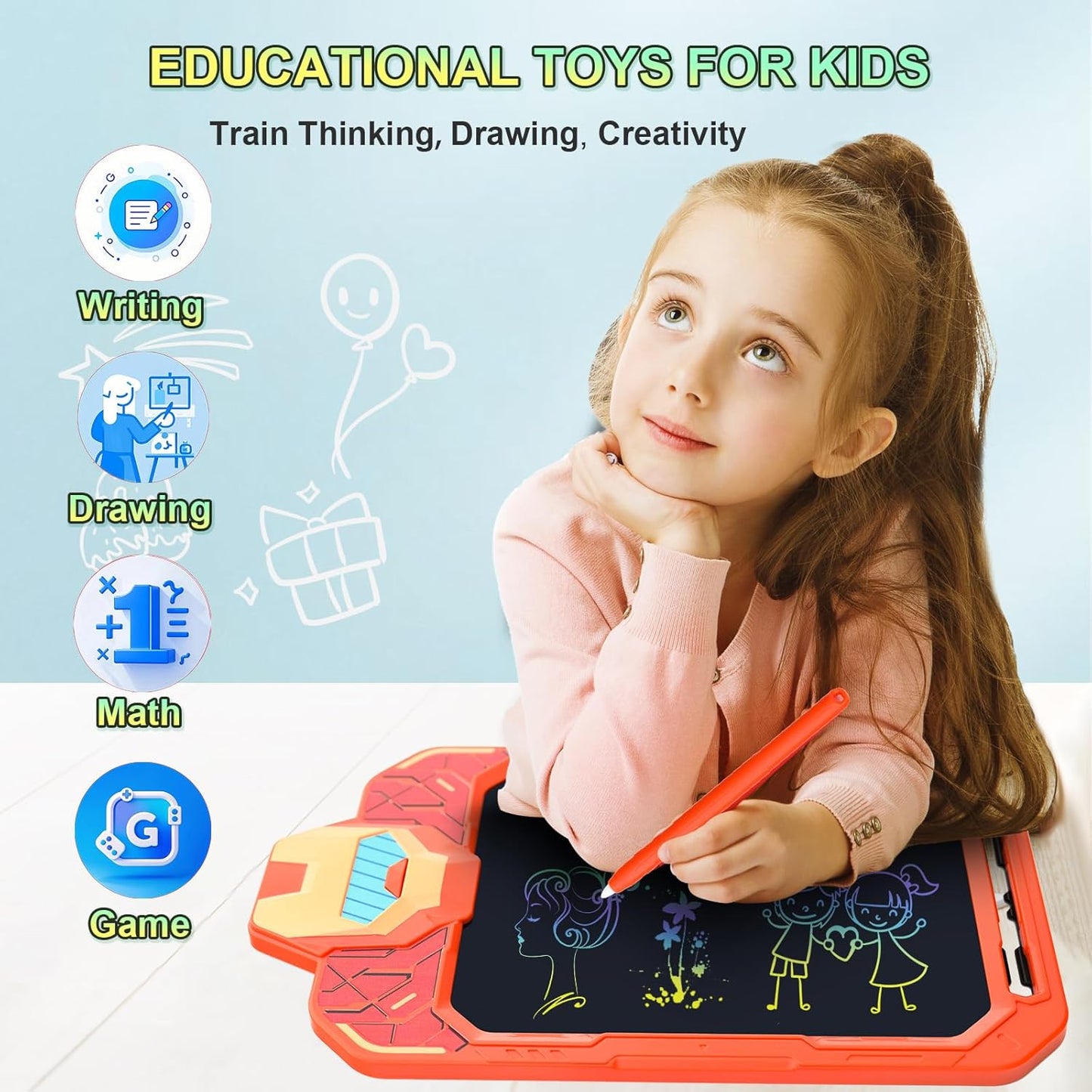 10 Inch LCD Writing Tablet for Kids – Mech Warrior, Erasable Doodle Board Drawing Pad, Travel Educational Toy for Toddlers 3-8, Birthday Boys & Man (Orange)