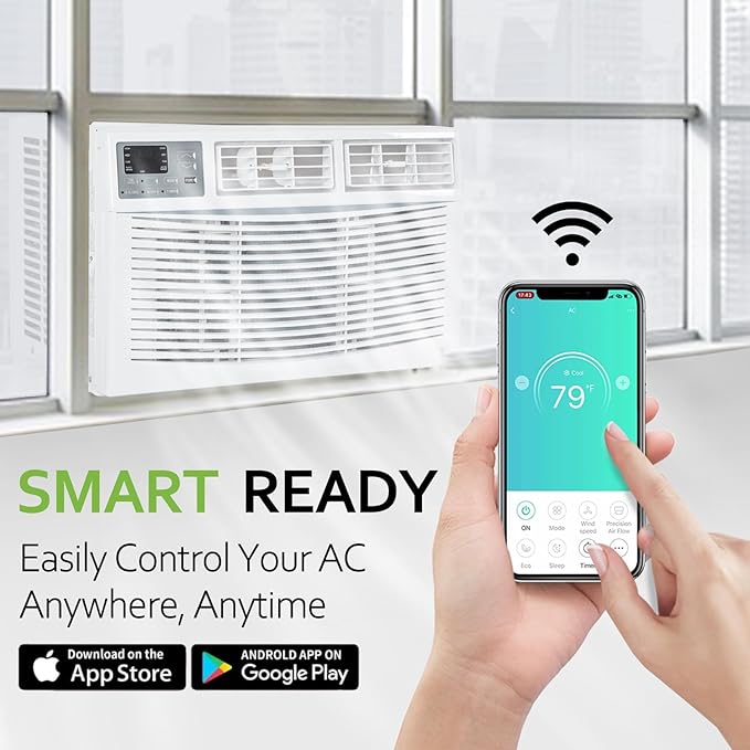 WiFi Enabled 12,000 BTU Window Air Conditioner, Smart Window AC Unit with Remote, Energy Saving AC with Washable Filter for Home, Cools up to 550 Sq. Ft