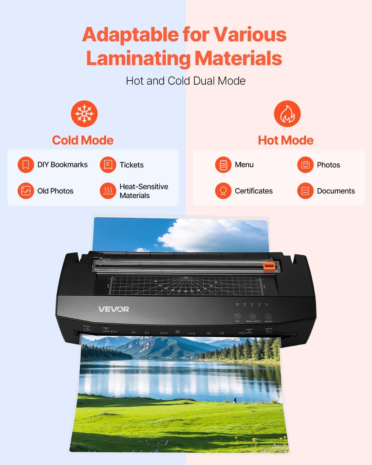 VEVOR Laminator Machine, Cold and Hot Laminator for Max A3 Paper Size, 1 min Quick Warm Portable Laminator, 3-10 mil Thickness, Ideal for Home, Office, Business, or School Supplies, Black