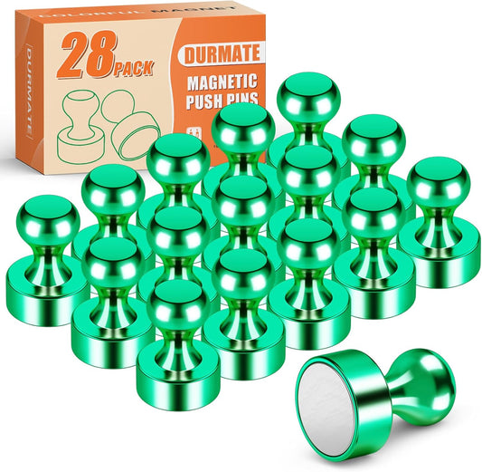 Strong Fridge Whiteboard Magnets, Tiny Magnetic Push Pins, 28PCS Green Metal Neodymium Magnet for Kitchen Accessories, Office Accessories, Fridge Accessories, Desk Accessories