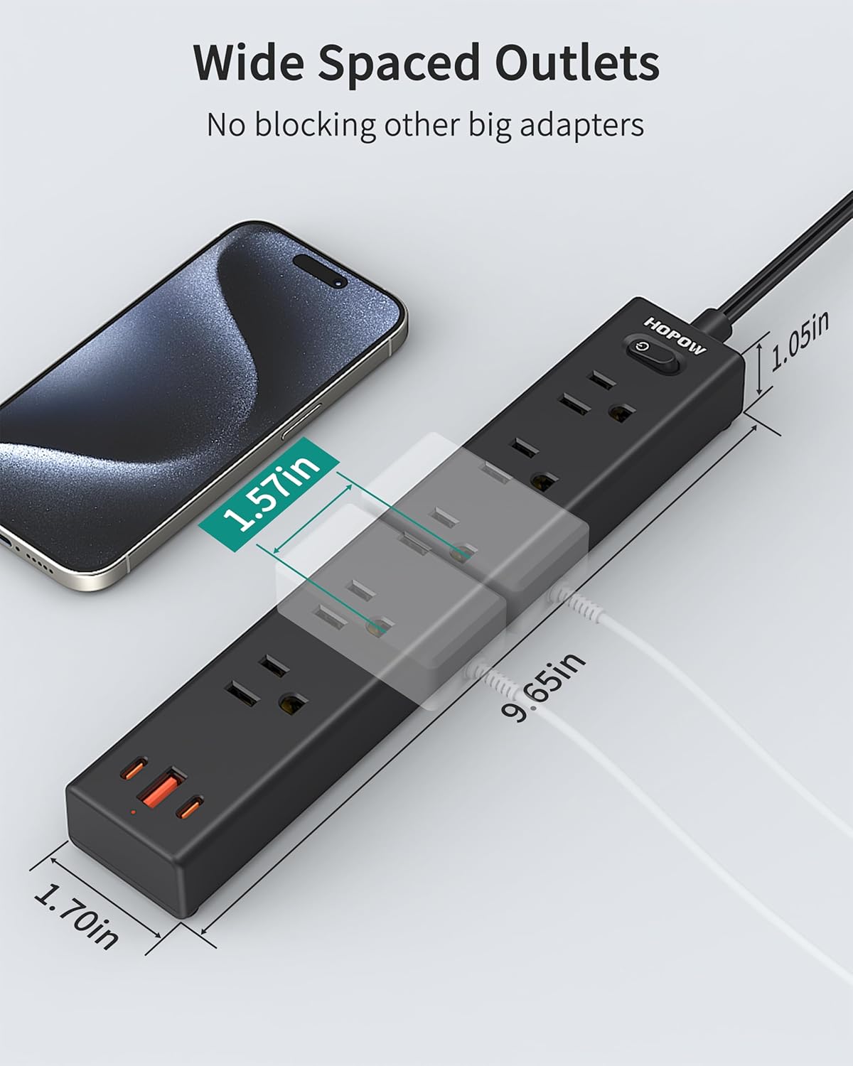 2 Prong Power Strip, 2 to 3 Prong Outlet Adapter with Polarized Plug, 1700J Surge Protector, 6ft Two Prong Extension Cord, 5 AC Outlets & 3 USB(5V 3.4A Max), Wall Mount for Non-Grounded Outlet