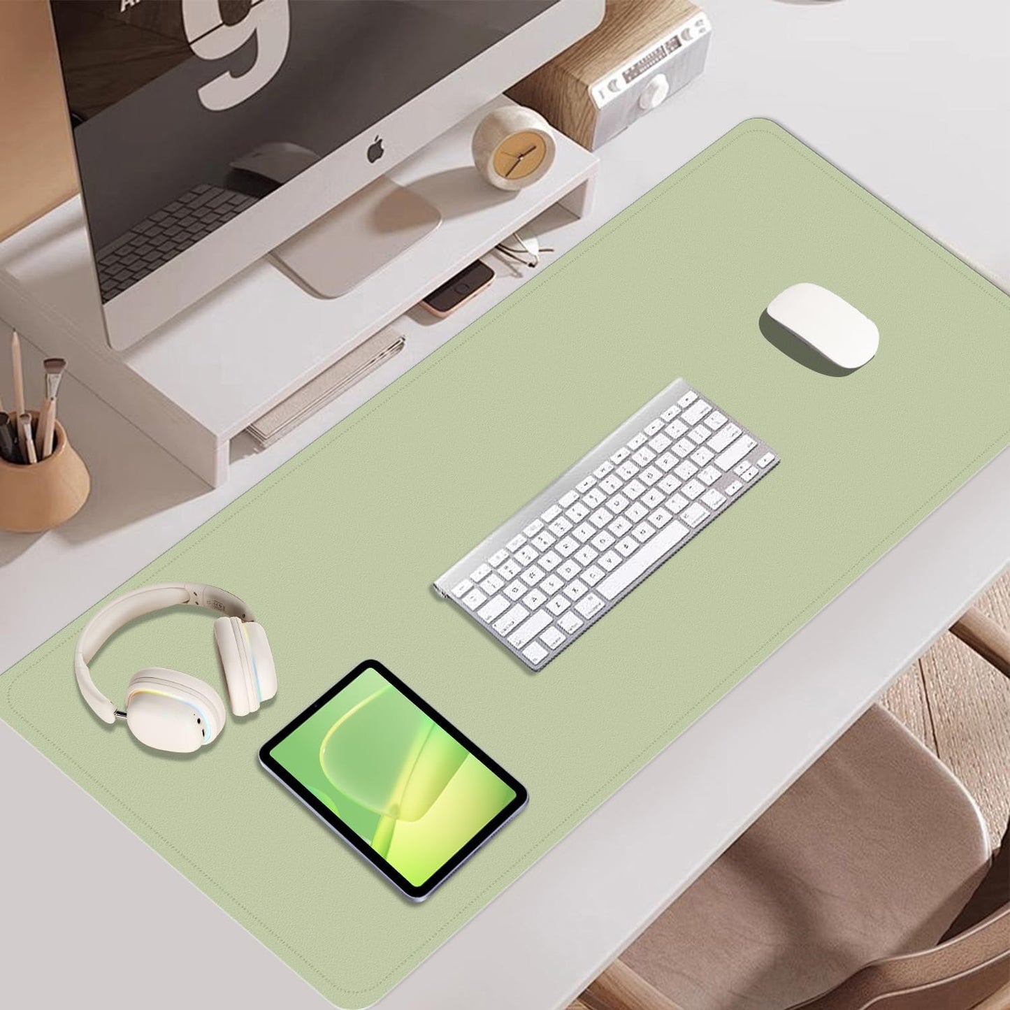 Large Desk Pad, 47.2'' x 23.6'', Office Desk Mat, Computer Mat for Desk, Leather Desk Pad Protector, Sewing Desk Blotter, Desktop Writing Pad for Office/Home/Decor Matcha