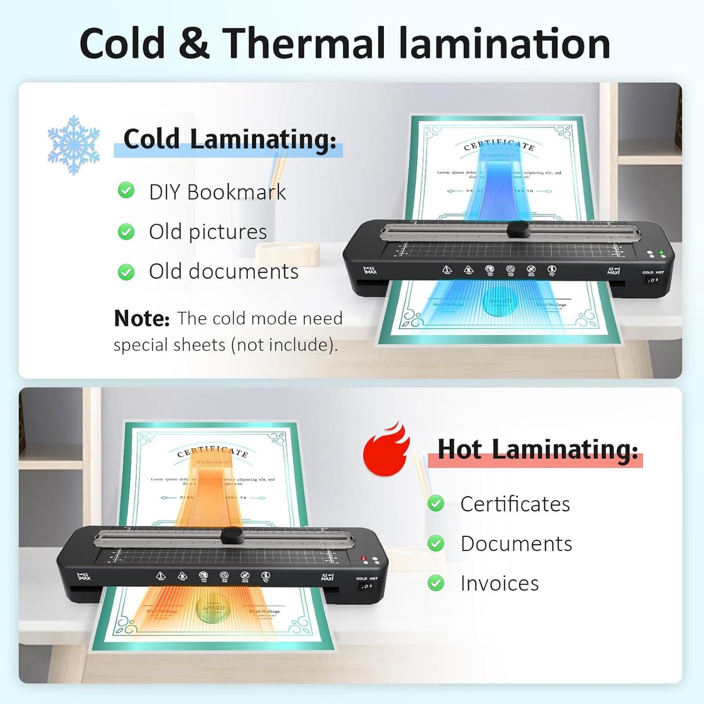 13 Inch Laminator Machine - 11x17 Laminator with 50 Sheets, Cold & Thermal, Built-in Paper Cutter & Corner Rounder, A3 Laminating Machine for Classroom Home School