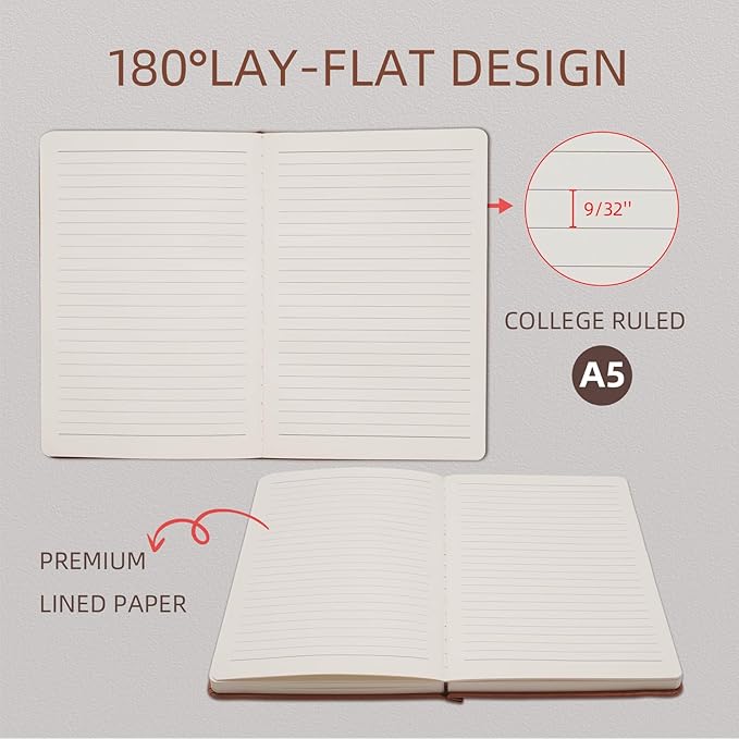 Lined Notebook Journal for Women Men 320 Pages A5 Hardcover Leather with Pen Holder College Ruled Journals for Work Note Taking Travel School Navy Blue