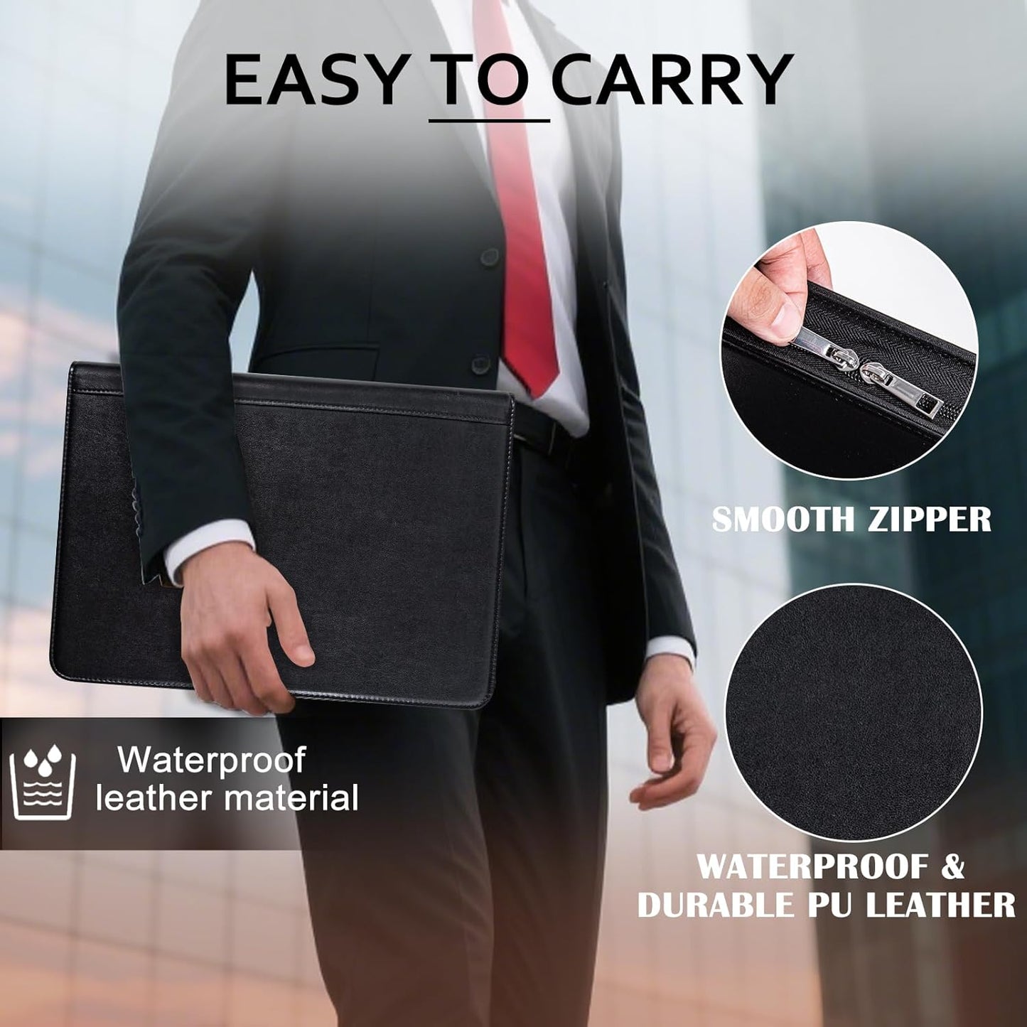 Calfinder Personalized Padfolios Portfolio Binder,3 Ring Leather Binder with Zipper,Professional Padfolios for Women&Men, Business Portfolio Organizer for Resume, Leather Folder for Ipad