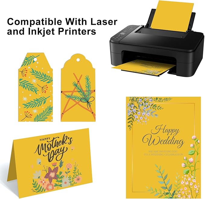 OcePor 50 Sheets Yellow Cardstock Paper, Colored Printer Paper 8.5 x 11, Card Stock Thick Construction for Craft,Scrapbook，Office Printing, Invitations, Certificates，92 lb/250gsm