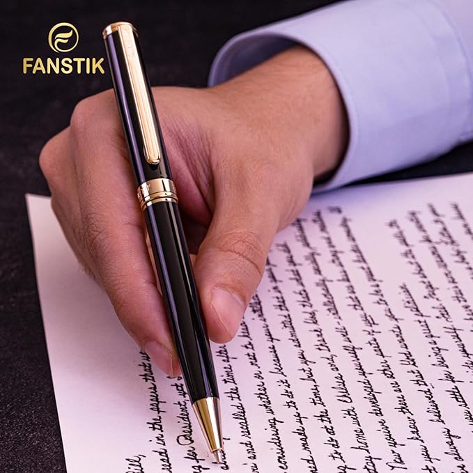 Customized Black & Gold Luxury ballpoint pen (Made In USA) fancy gift set for women, Real 24K Gold Plating, Professional executive pen gift set for men (Lux Custom-BallPoint Black-Gold)