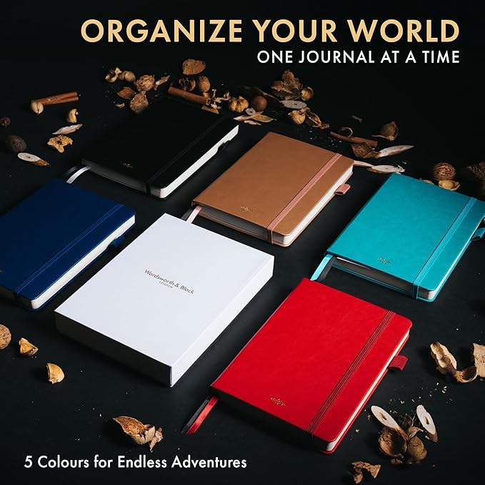 Wordsworth & Black A5 Bullet Dotted Journal 216 Dotted Pages, Hardcover Grid Dot Leather, 120 GSM Paper, Journaling Notebook for Work & Sketching, Journals for Women, Men - Gifts Box Included Red