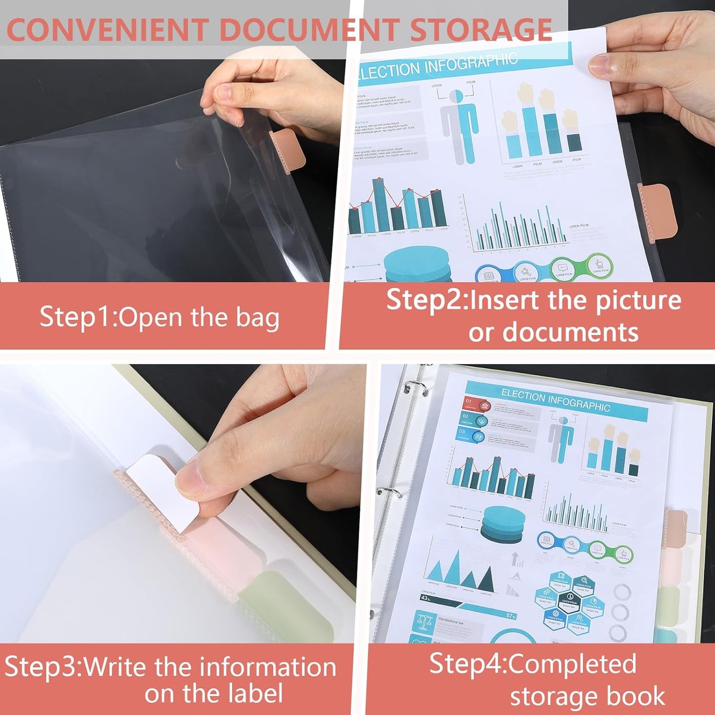 8 Set of 64 Pack Clear Binder Sheet Protectors for 3 Ring Binder Plastic Page Protector with 8 Tabs,Insertable Index Page Divider 8.5x11 Inch(Vintage)