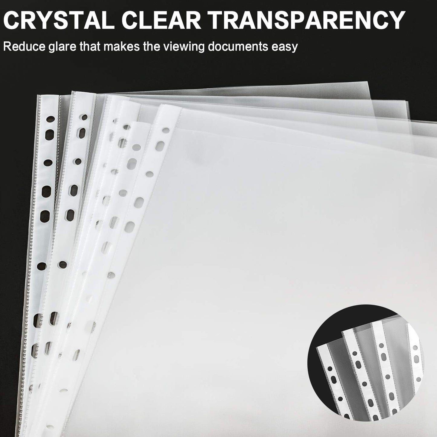 Sheet Protectors, PANDRI 500 Pack Clear Heavy Duty Plastic Page Protectors Sheet Reinforced 11-Hole Fit for 3 Ring Binder Fits Standard 8.5 x 11 Paper, 9.25 x 11.25 Top Loaded, Excluding Acid