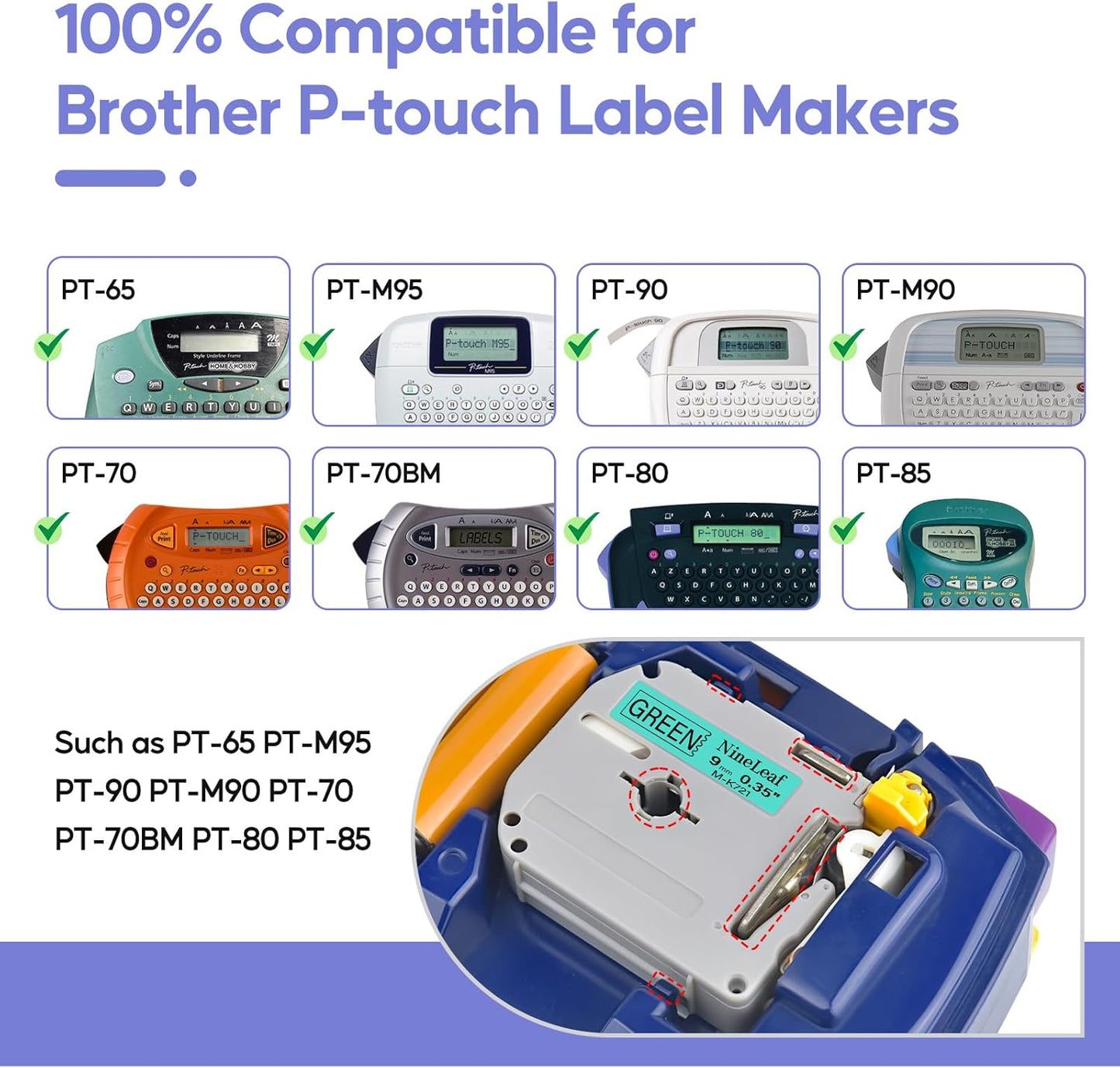 NineLeaf 4 Pack Compatible for Brother P-Touch M Label Tape MK721 M-K721 M721 Black on Green 3/8" (9mm) x 26.2ft (8m) Labeling Refill Cartridge Work in PT-45M PT-65 PT-70 PT-80 PT-M95 Label Maker