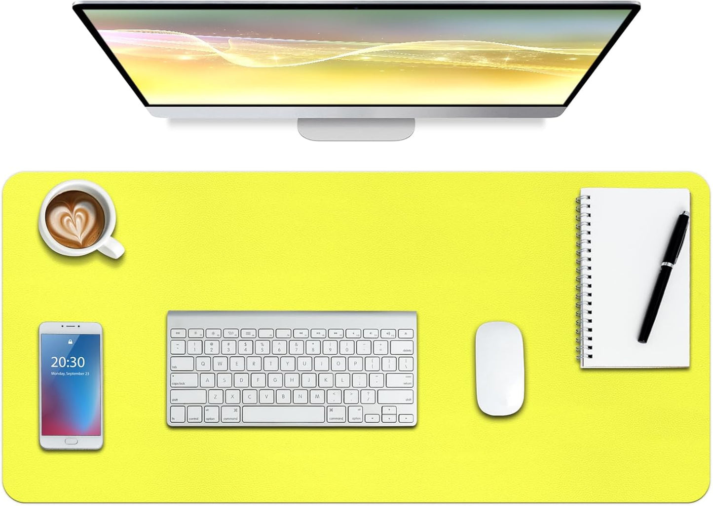 Boutilon Leather Desk Pad Protector,Non-Slip Mouse Pad,Laptop Desk Pad,Office Mouse Mat,Waterproof Leather Desk Blotter,Desk Writing Pad for Office and Home (S-Lemon,24"x 14")