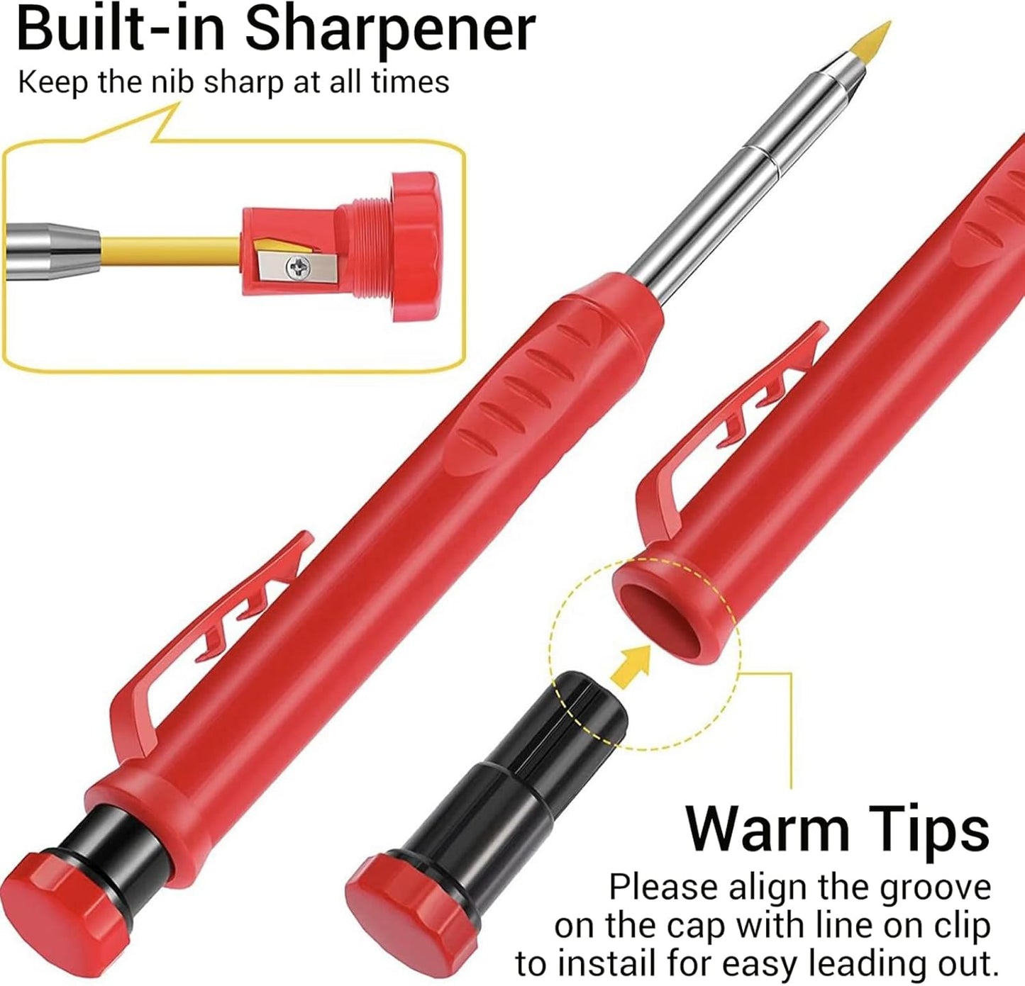 Gegong 24 Pieces 2.8 mm Diameter Solid Carpenter Pencil Set Pencil Refills for Carpenter Carpenter Marker Woodworking Mechanical Pencil (Yellow Refill)