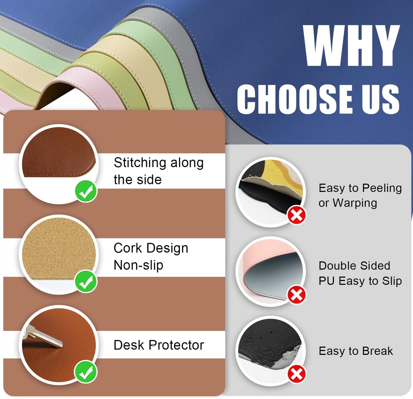 Large Desk Pad, 47.2'' x 23.6'', Office Desk Mat, Computer Mat for Desk, Leather Desk Pad Protector, Sewing Desk Blotter, Desktop Writing Pad for Office/Home/Decor Brown