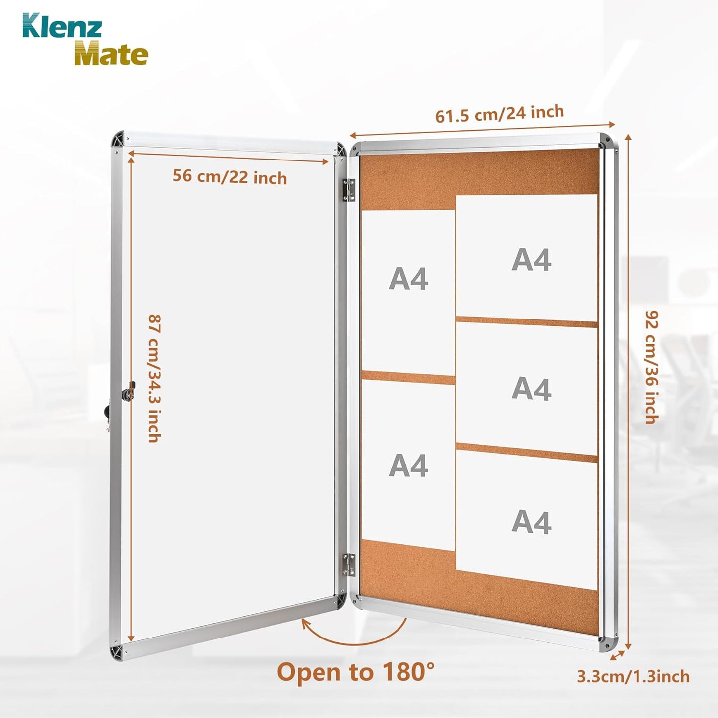 36"x24" Enclosed Cork Bulletin Board Tamper-Proof Dispaly Case,Brown Fabric&Aluminium Frame,Shatter Resistant Lockable Bulletin Board with Clear Acrylic Door for School,Office,Mall,Community,Hospital